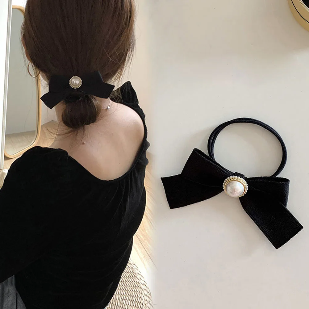 

Retro Black Velvet Bow Hairpin Small Fragrant Wind Korea Ins Love Pearl Edge Clip Top Clip Hair Accessory Hairpin