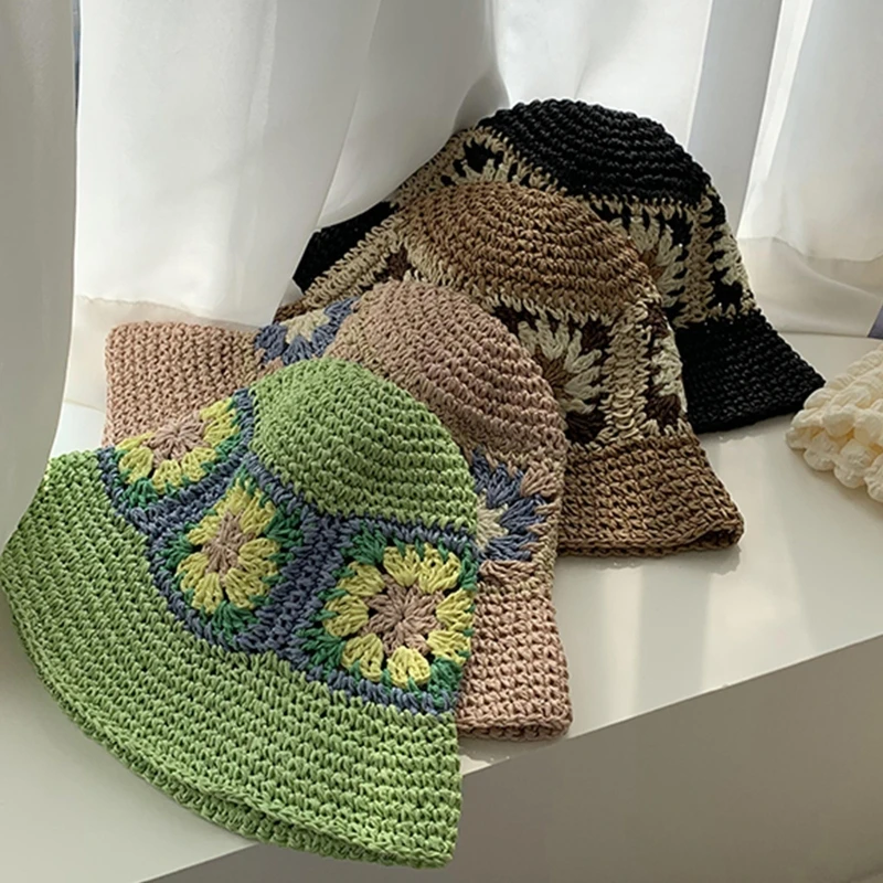 

Women Crochet Bucket Hat Cute Ladies Outdoor Sports Fisherman Cap for Women Teenagers Casual Spring Summer Sunscreen