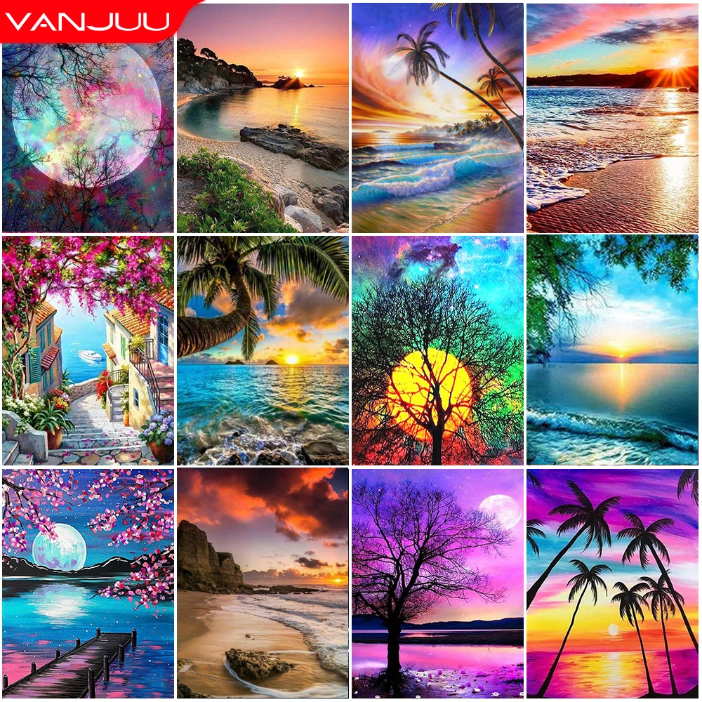 Пейзаж 5D алмазная живопись Автомобиль Пляж Алмазная мозаика полностью круглая