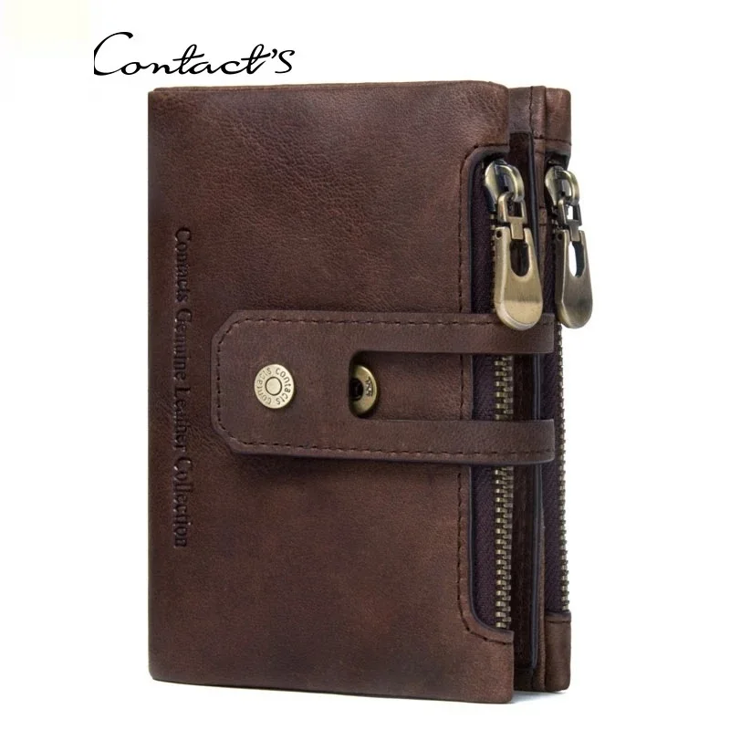 

Men's Wallet Double Zipper Buckle Leather Retro Crazy Horse Cowhide Casual Coin Purse Card Holder