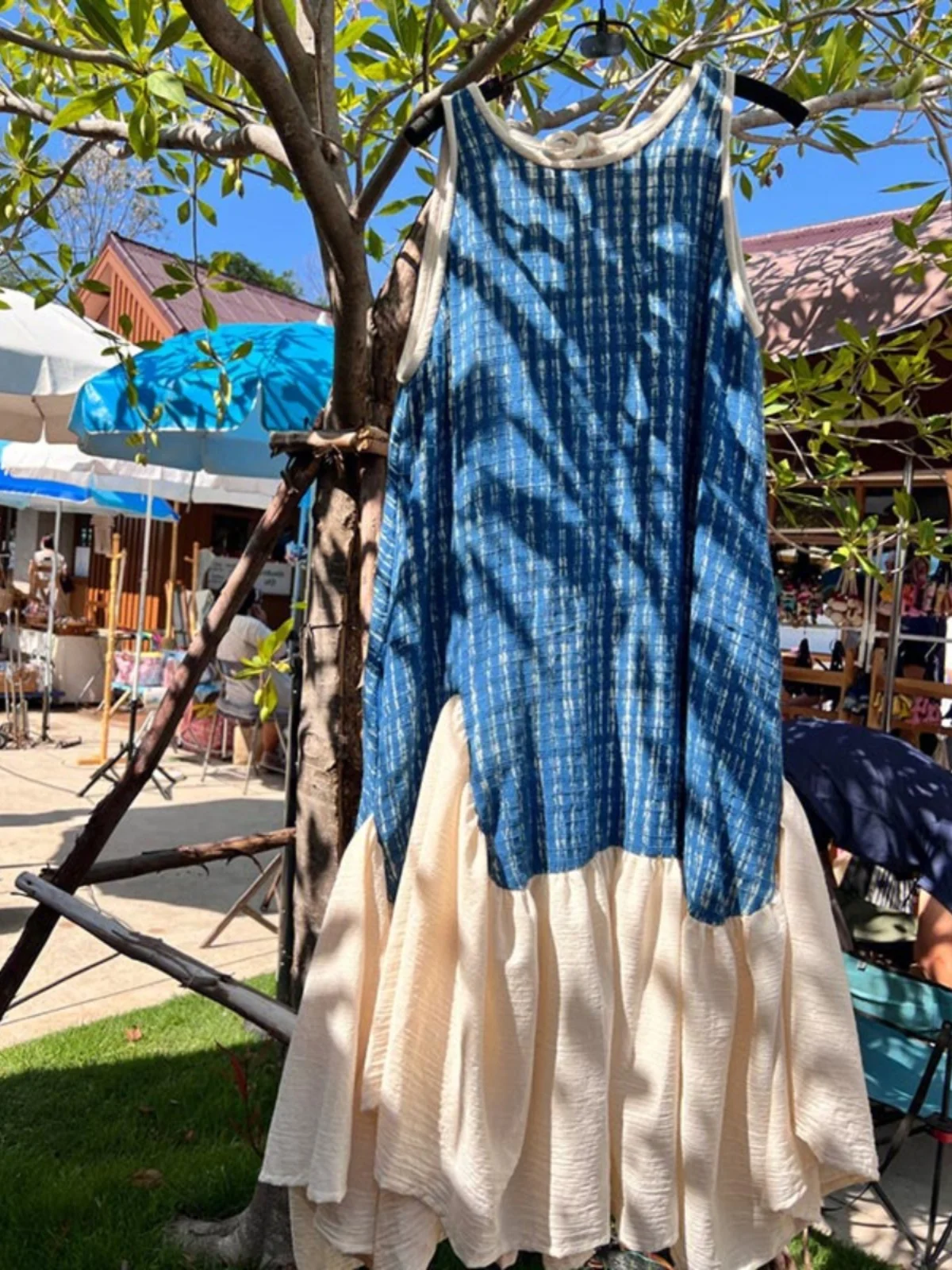 Летняя ретро Гонконгская юбка-жилет Sle Design Sense Idle Уникальная лоскутная юбка Sanya