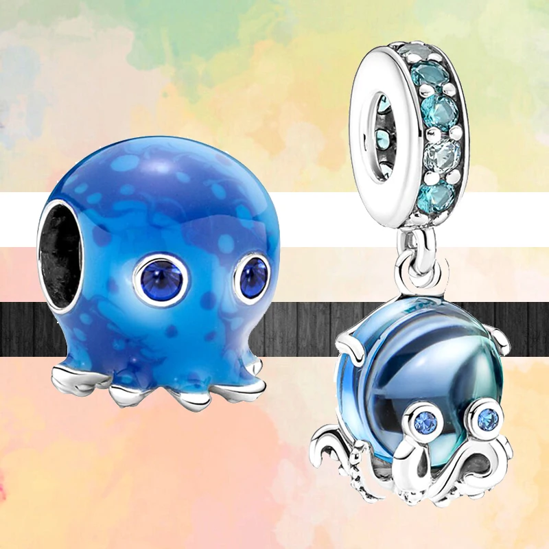 New Blue Ocean Bubbles Octopus Fashion Pendant DIY Beads Fit Original Brand Charms Silver Color Bracelet Women Europe Jewelry