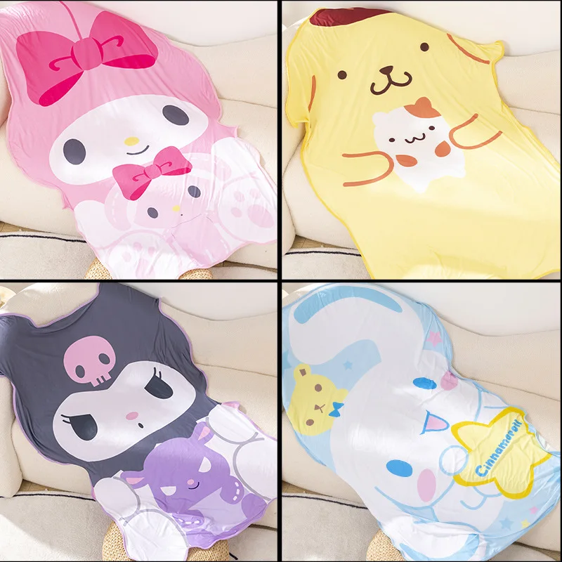 

2023 New Sanrio Blanket Kawaii My Melody Kuromi Cinnamoroll Summer Cool Blanket Pom Pom Purin Quilt Office Nap Blanket Bedding