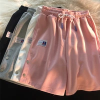 breasted design sports shorts casual all match outer wear elastic waist five point pants trend shorts female high waist shorts