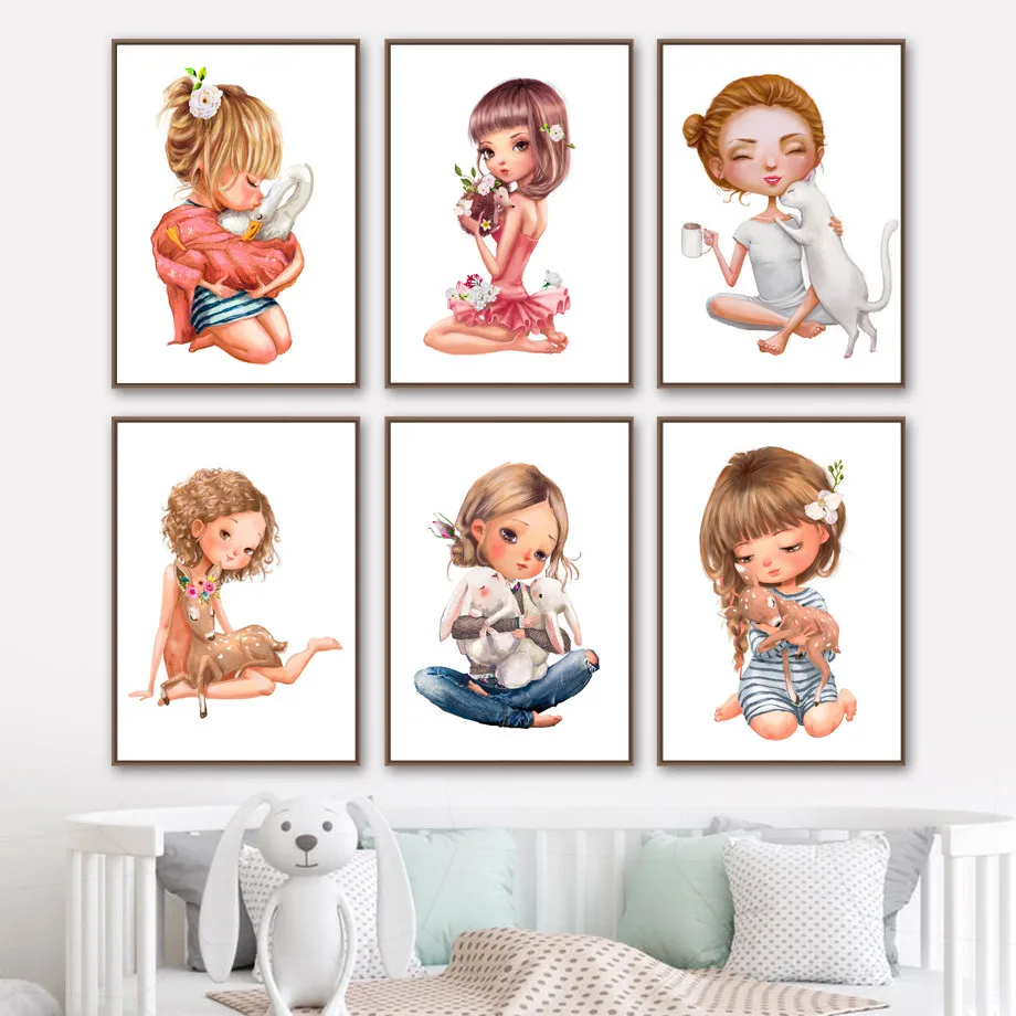 

5D Diamond Embroidery Cartoon Girl Deer Cat Rabbit Swan Diamond Painting Mosaic Set Cross Stitch Children Wall Home Decoration