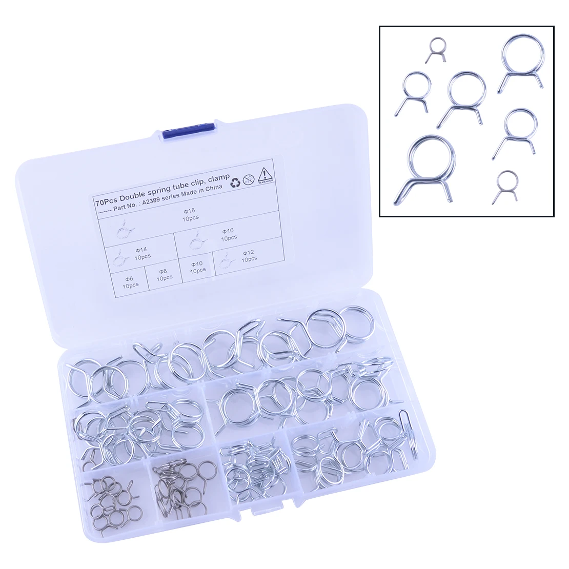 

70pcs Steel Motorcycle Double Wire Fuel Line Oil Hose Spring Tube Clamp 6-18mm for Car Trailer Hardware Machinery Furniture New