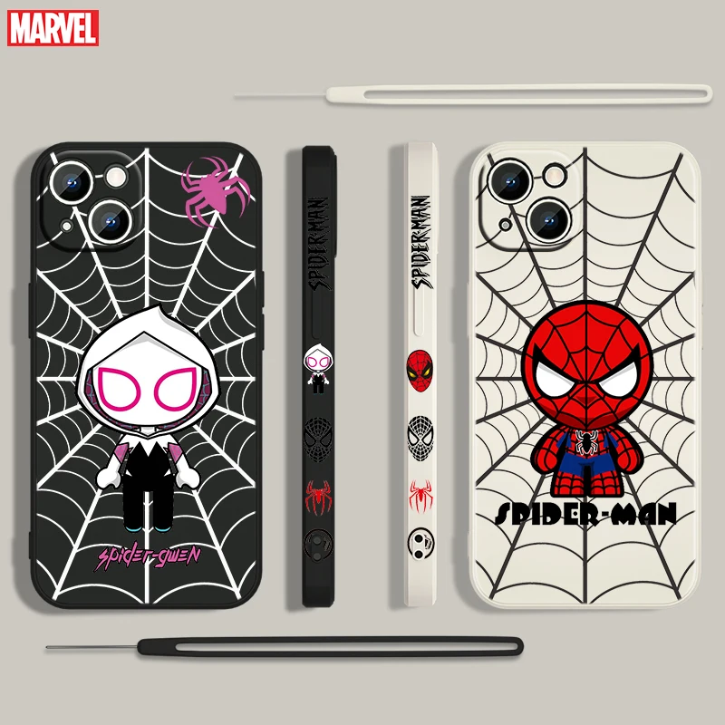 

Marvel Hero SpiderMan Cool For Apple iPhone 13 12 Mini 11 Pro XS MAX XR X 8 7 6S SE Plus Liquid Left Rope Silicone Phone Case