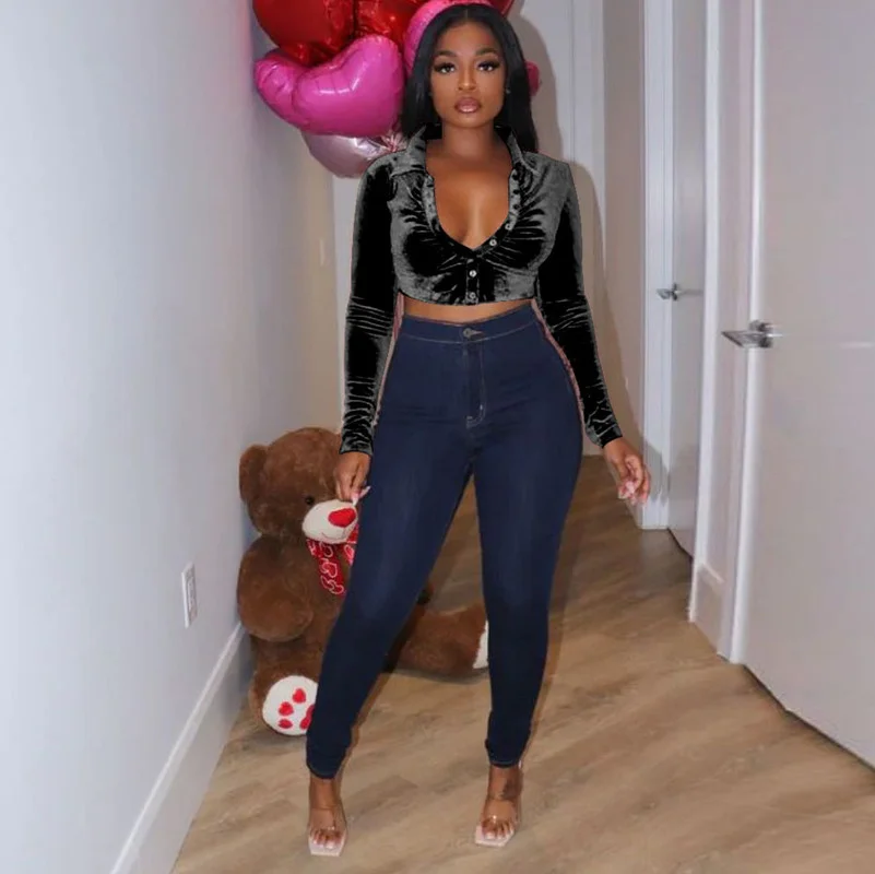 

Женский бархатный Свитшот WUHE, зеленые пуловеры на пуговицах, весенний Свитшот 2023, сексуальный клубный короткий топ