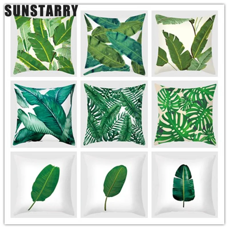 

Minimality Nordic Green Leaf Cushion Cover Peach Skin Pillowcase Sofa Decora for Seat Car Accessories Fresh 2020 Dropshipping