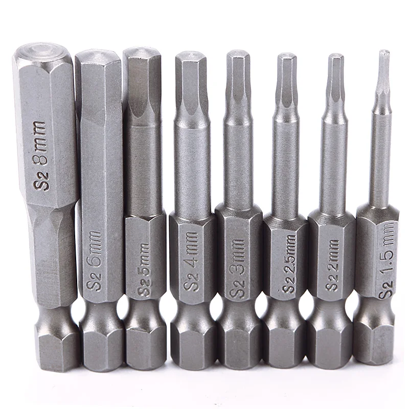 

8Pcs 50mm Magnetic Hexagon Screwdriver Bit S2 Steel 1/4 Inch Hex Shank Screw Drivers Set Length H1.5-H8 For Power Tools#95247