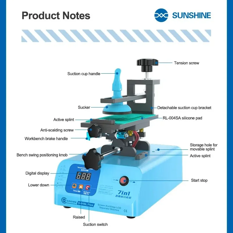 Sunshine S-918L Plus Pro Сепаратор обогрева экрана Средняя рамка для удаления клея на 360° °