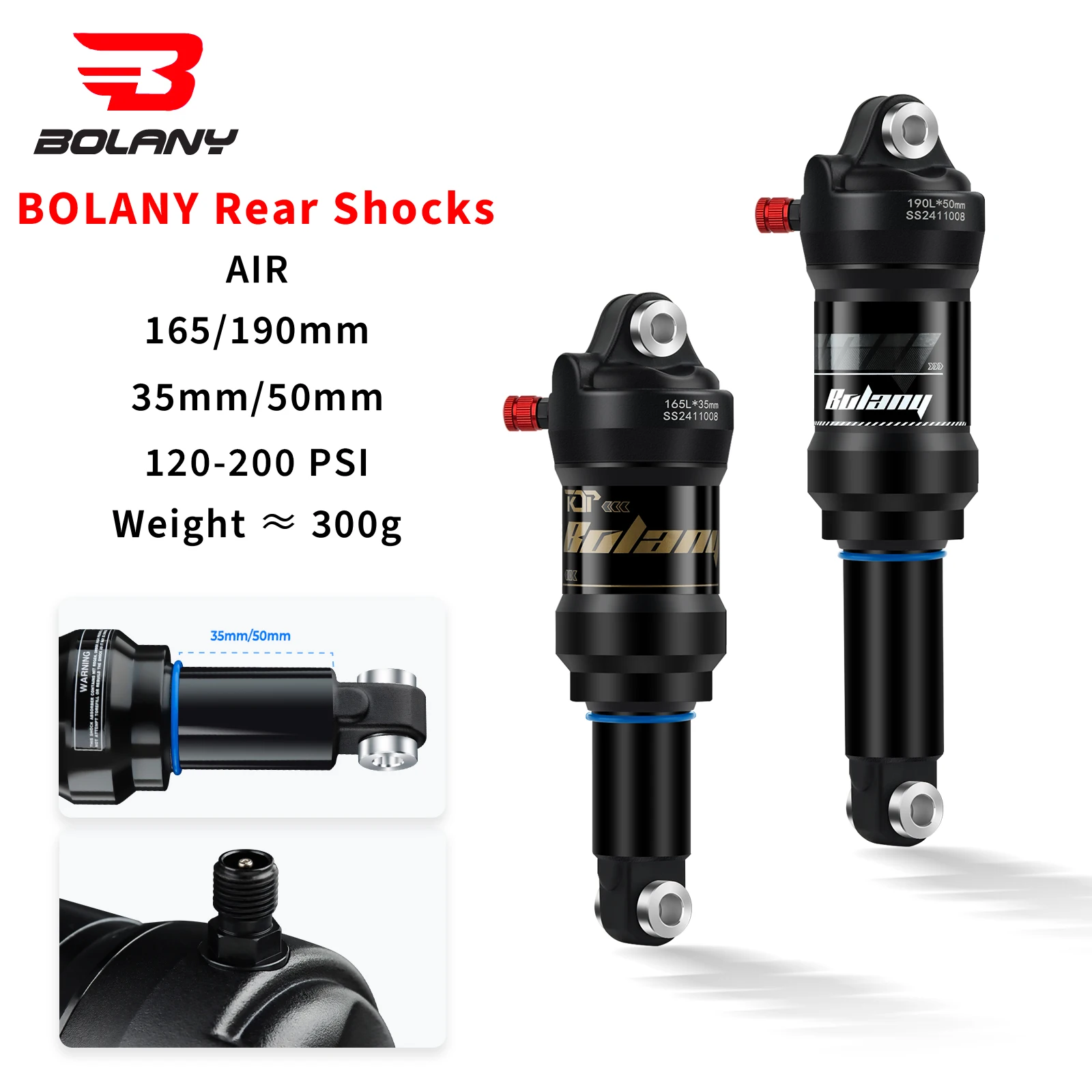 Задние амортизаторы BOLANY MTB 165 мм 190 пневматическая подвеска для горного