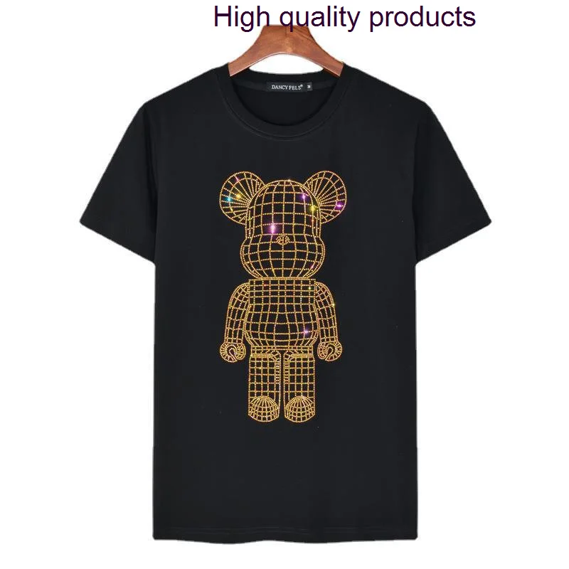 

5XL Size Ladies Bright Cute Bear Diamonds T Shirt Women Short Sleeve Fashion Streetwear O Neck Cotton Tshirts Calaveras Camiseta