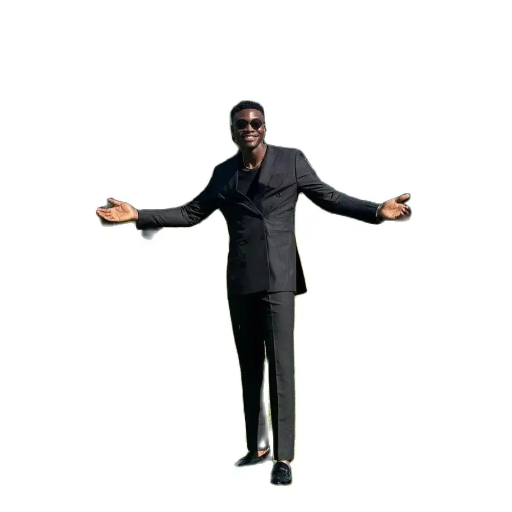 Роскошные черные мужские костюмы двубортный пиджак с отворотом сзади формальный