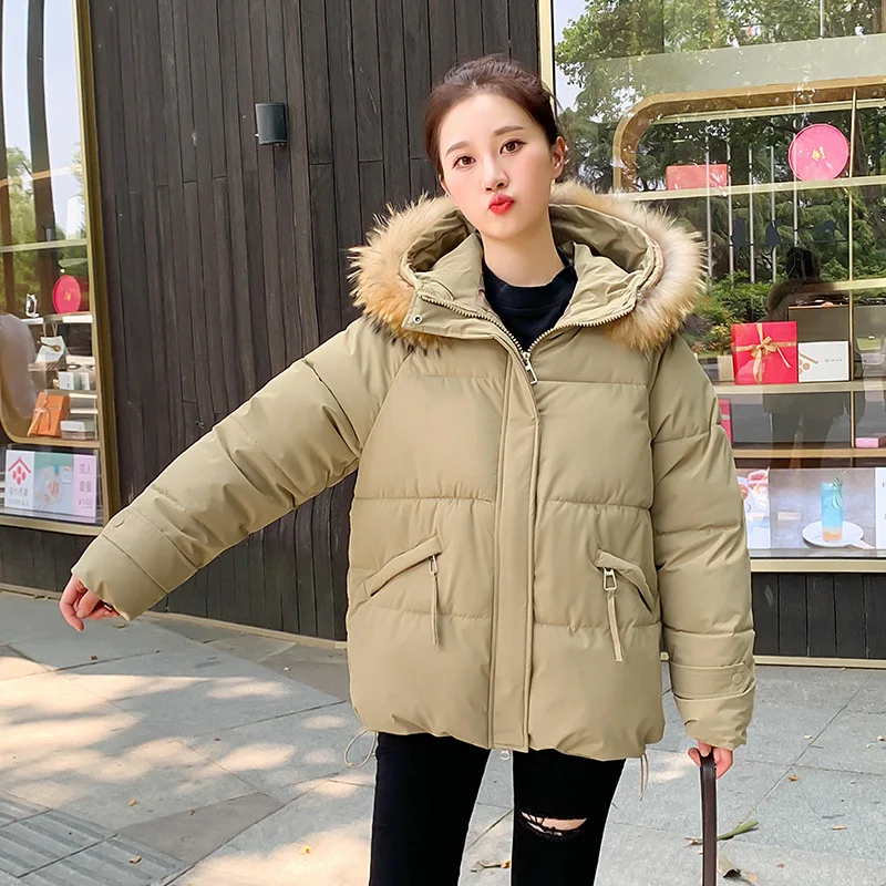 

Beardon 2023 New Winter Women's Cotton Coat Fashion Short Casual Loose Fit Warm Hooded Large Fur Collar Thickened Coat