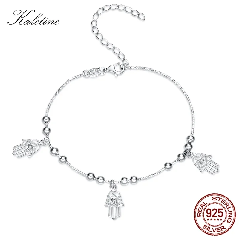 Kaletine Luck Hamsa браслет с бусинами из серебра 925 пробы для женщин подвесками ювелирные