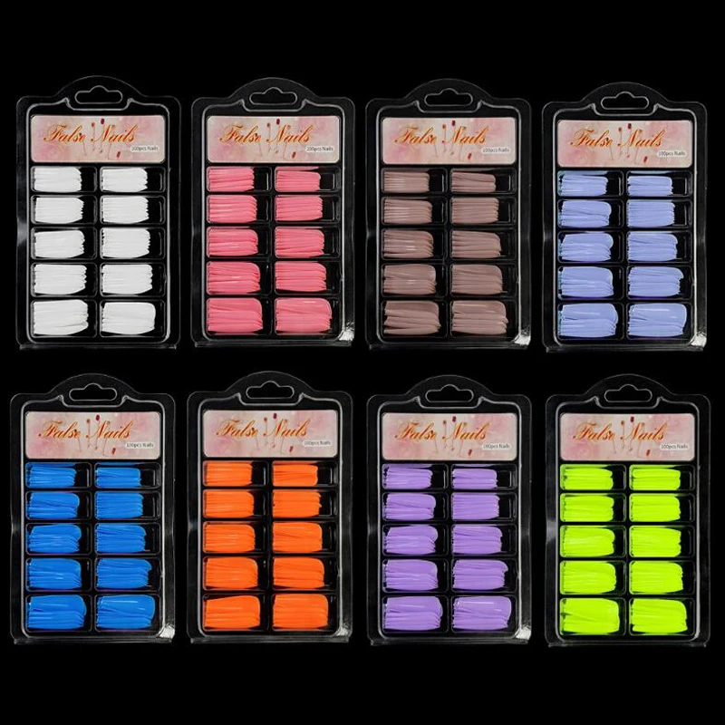 100 шт. длинные накладные ногти ярких цветов полное покрытие набор патчей сделай