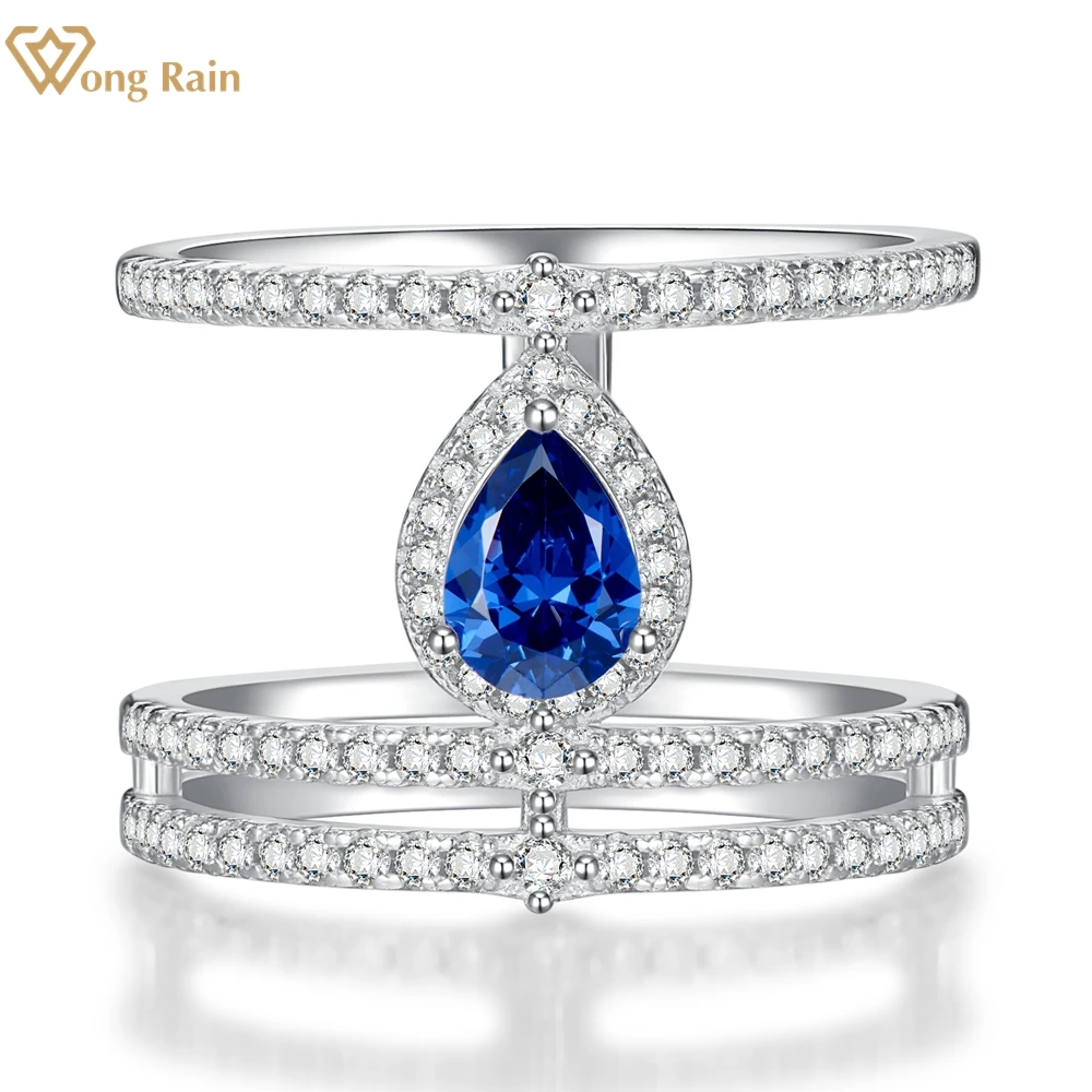 

Wong Rain Vintage 100% 925 Sterling Silver Pear Created Moissanite Sapphire Gemstone Party Ring For Women Fine Jewelry Wholesale