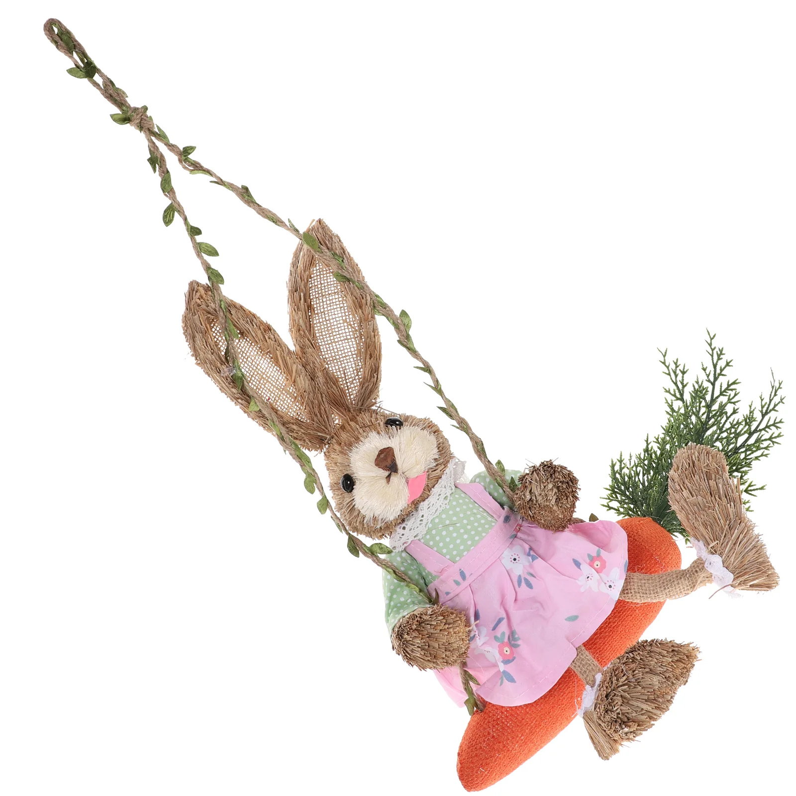 

Straw Rabbit Nativity Decor Hand-woven Straw Animal Figurine Swing Garden Sculpture Cloth Easter Bunny Decor