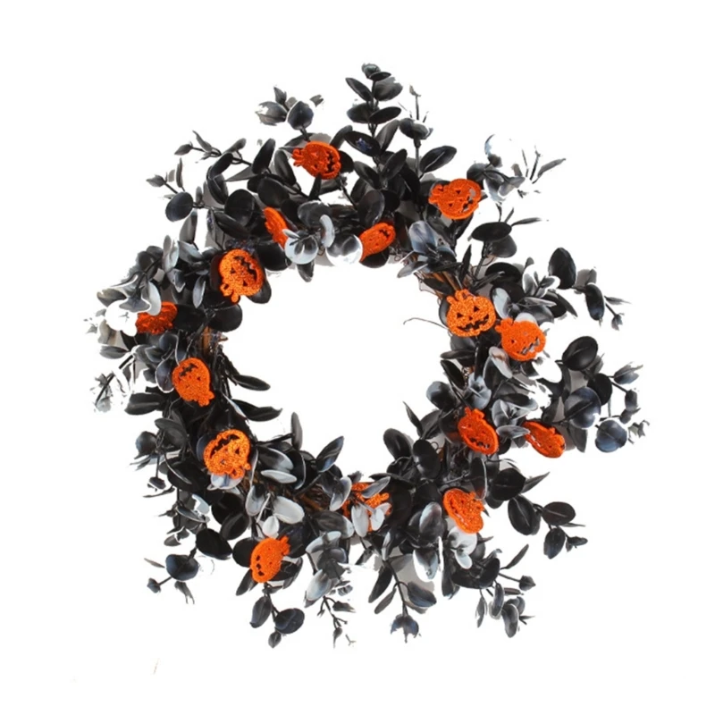 

Halloween Pumpkin Wreath Artificial Simulation Pendant Garland Ornament Crafts for Autumn Kitchen Front Door Wall Gift