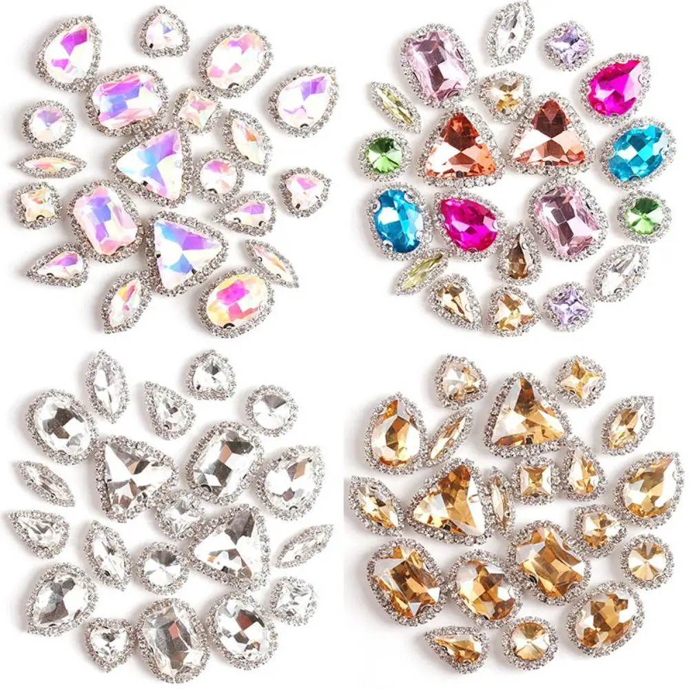 

New AB Colors Sunflower Type Settings Metal Claw DIY Trim Beads Diamond Glass Crystal For 10 Shapes