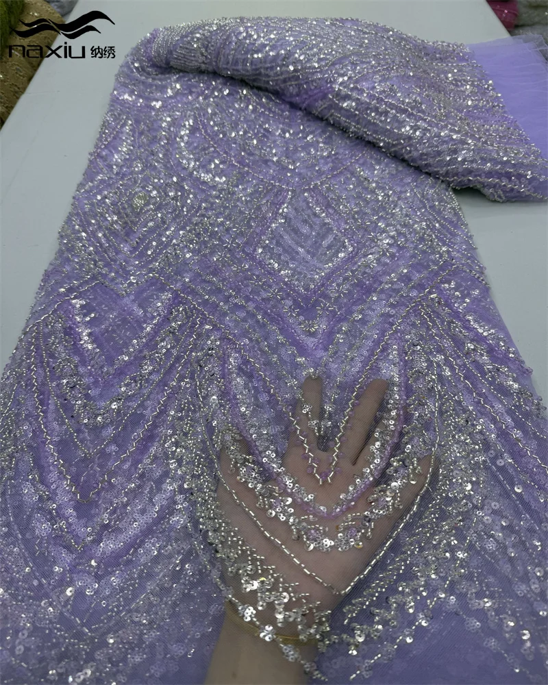 Африканская тяжелая кружевная ткань Madison с бисером 2024 высокое качество