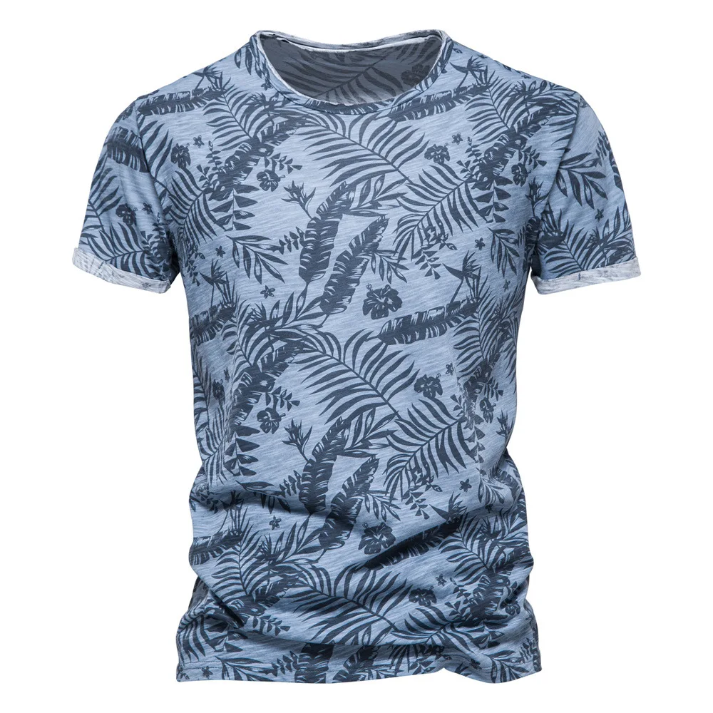 

Men’s T-shirt Top Loose Summer Plant Print Daily Large Size Short-sleeved Pullover Round Neck Home Casual Fashion T-shirt Top