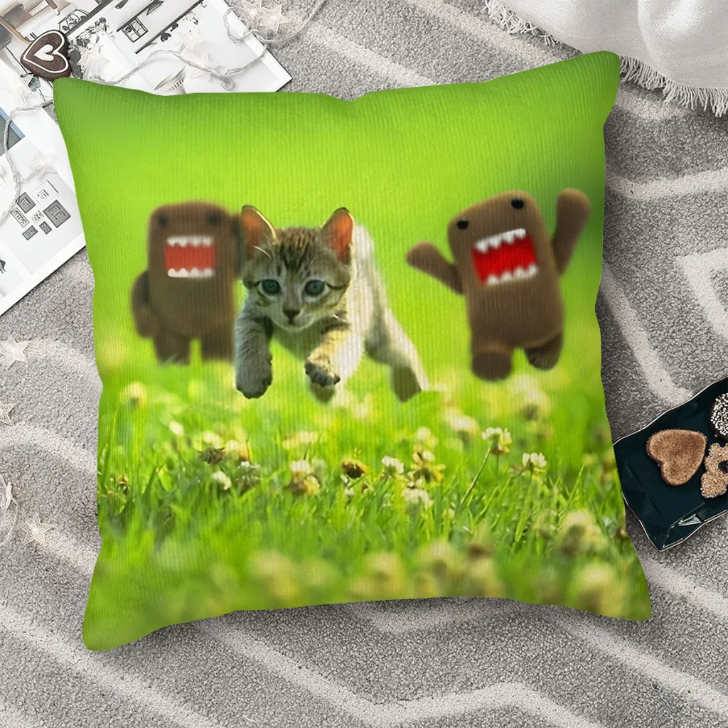 

God Catch a Kitten Cojines Throw Pillow Case Cute Domo Kun Cushion Home Sofa Chair Print Decorative Coussin