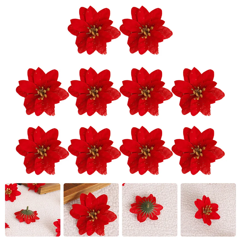 

Christmas Flowerpoinsettia Artificial Tree Flowers Decor Ornaments Homedecorations Glitter Garlands Fake Red Simulation Ornament
