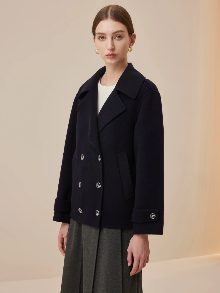 [00% Sheep Wool] Prich Winter Flat Lapel Double Breasted Commuter Short Woolen Jacket Women