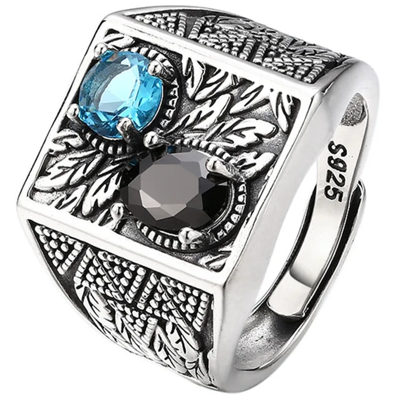 Регулируемое кольцо для мужчин и женщин из чистого серебра 925 пробы с квадратной