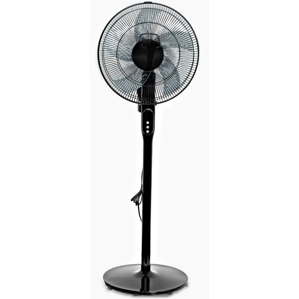 

16" 12-Speed Adjustable Height Quiet Pedestal Fan with Digital Display & Remote Control, Black (US Stock)