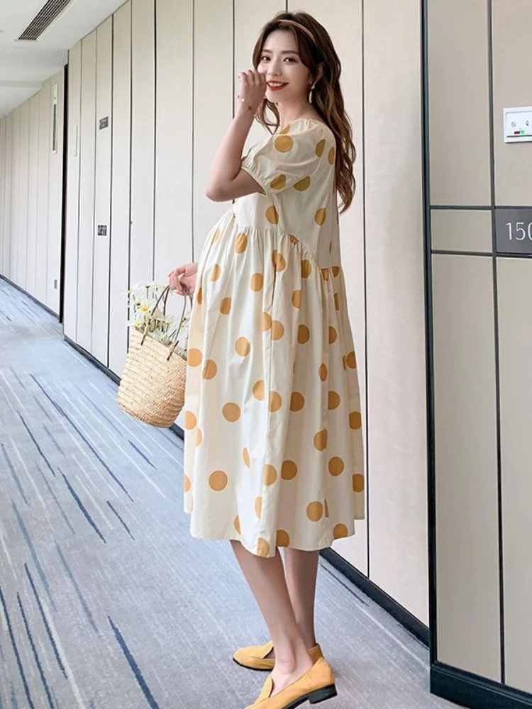 Women's Casual Dresses Maternity Clothes Fashion Dot V-Neck Waist Tie Breastfeeding Dress Pregnancy Knee Length Skirts Clothing enlarge