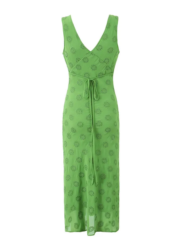 Женское платье-жилет с V-образным вырезом и вышивкой