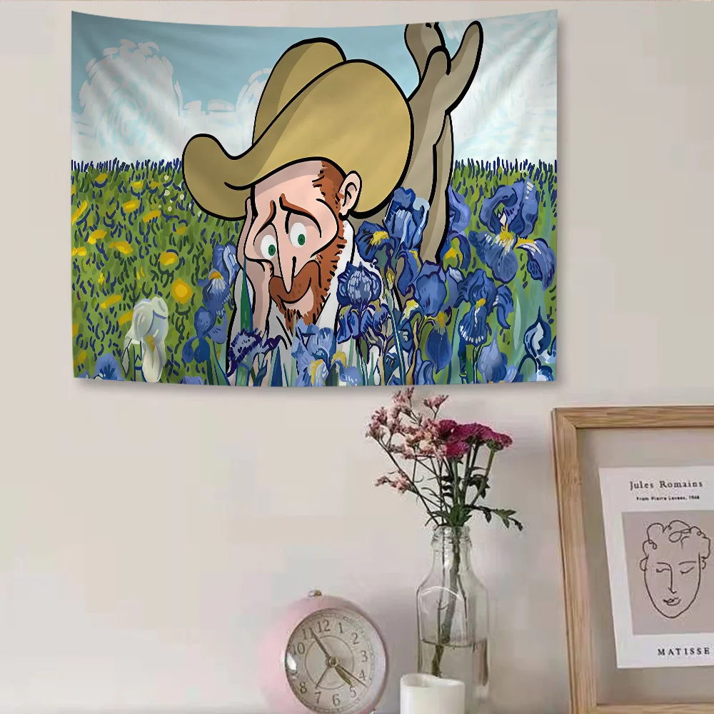 Cartoon Van Gogh Anime Tapestry Cheap Hippie Wall Hanging Bohemian Tapestries Mandala Home Decor