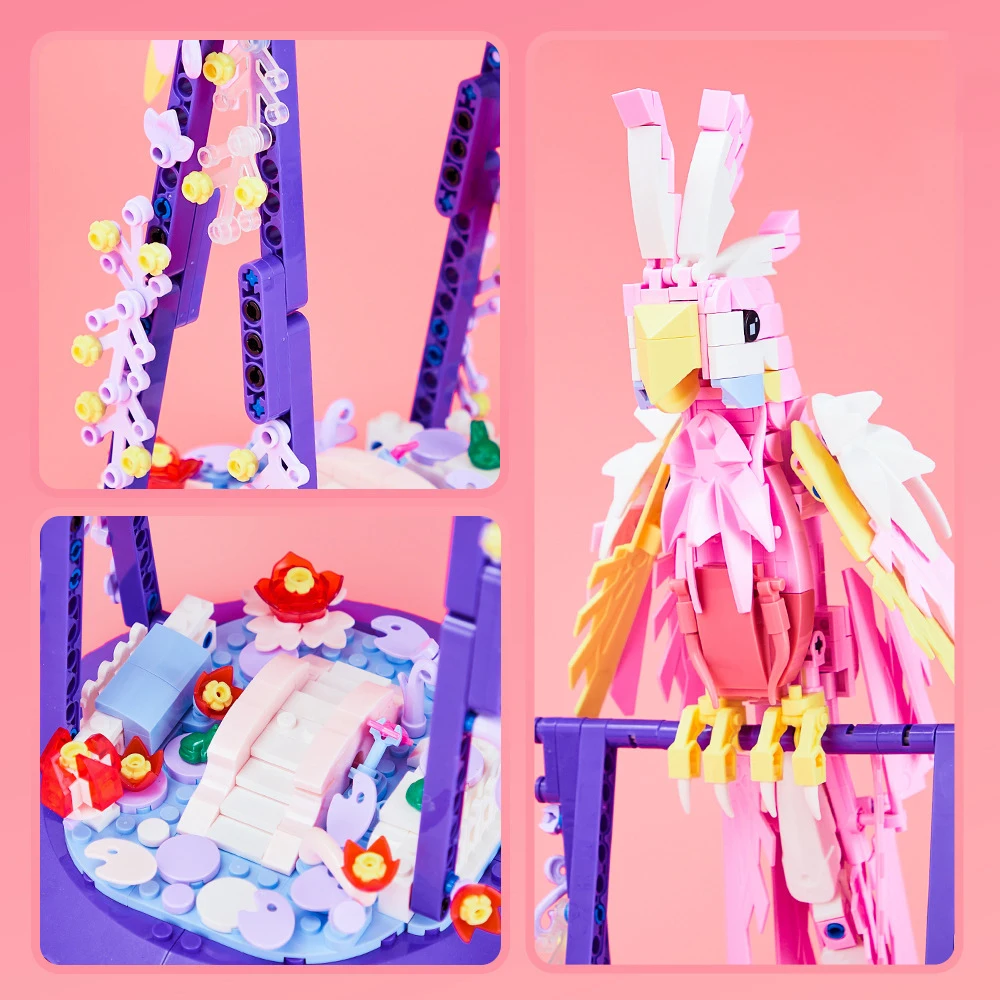 Новая Креативная идея поворотная модель попугаев строительные блоки собранные