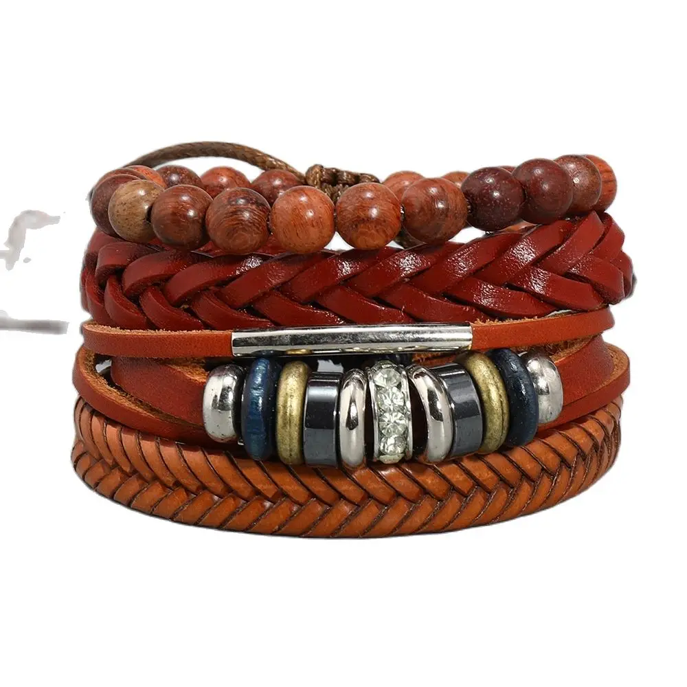Набор браслетов ручной работы из воловьей кожи для мужчин и женщин