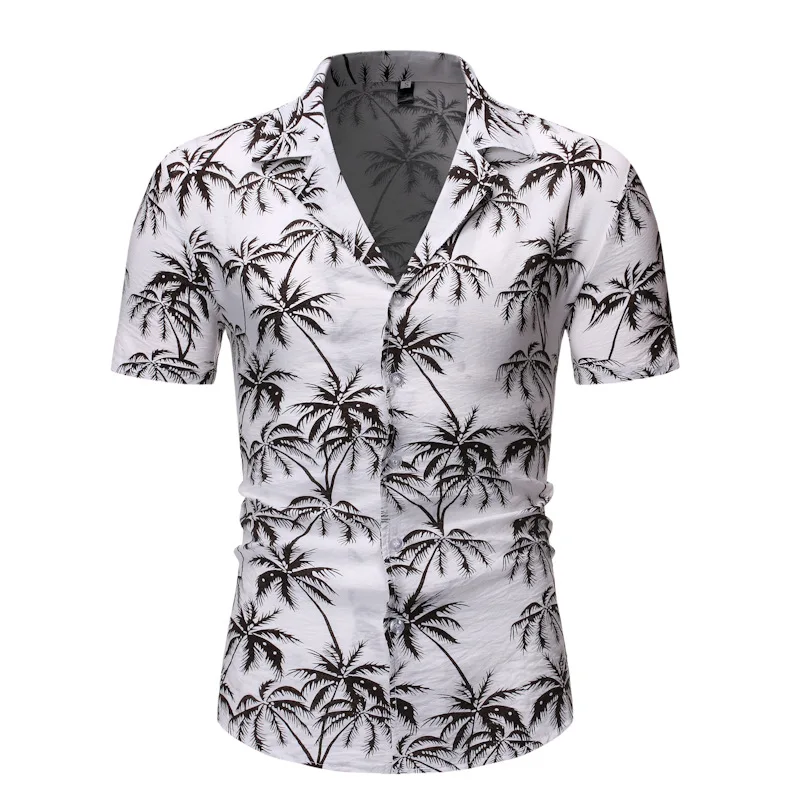 

Men Hawaiian Shirt 2022 Summer Fashion Camisa Masculina Palm Tree Print Short Sleeve Dress Shirt Men Button Down Hawaii Shirts