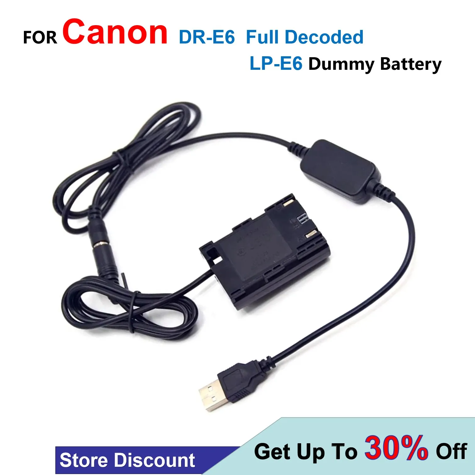 

DR-E6 ACK-E6 AC-E6 Full Decoded LP-E6 Dummy Battery + 5V USB Cable Adapter For Canon EOS 5D Mark II III 5D2 5D3 6D 7D 60D SLR