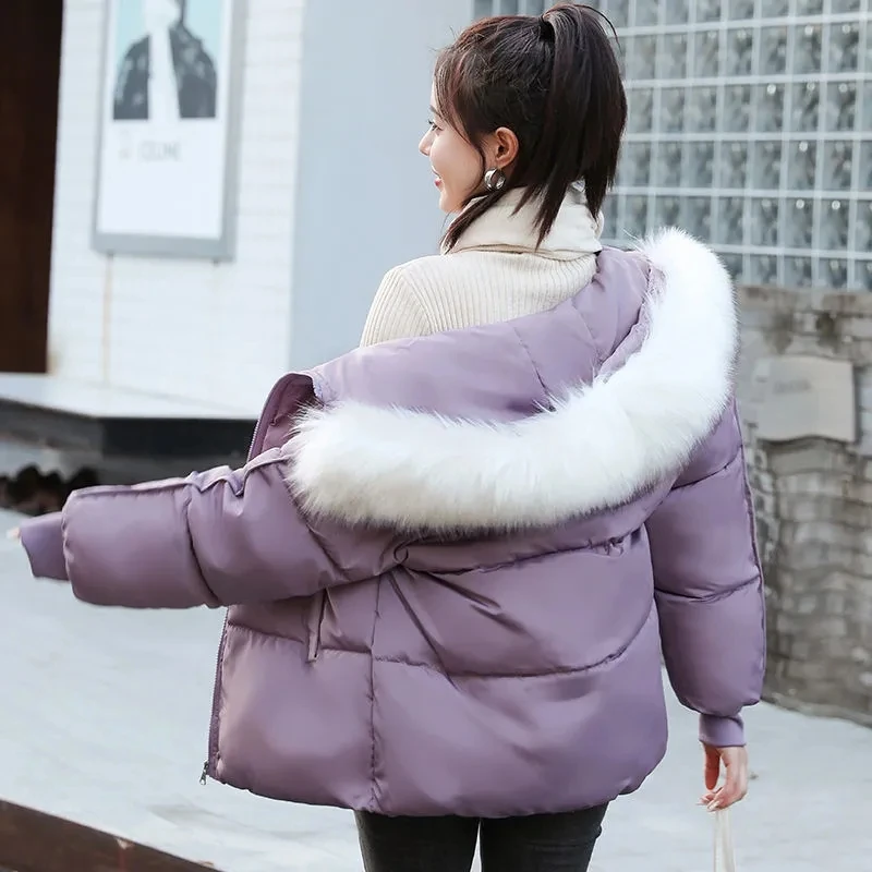 Cotton Coat Women 2022 Winter New Korean All-match Thick Student Bread Jacket Female Hooded Fur Collar Short Parkas Outerwear