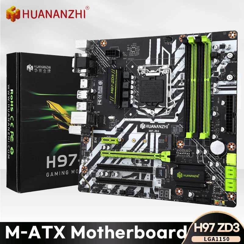 

Материнская плата HUANANZHI H97 ZD3 H97 LGA 1150 M-ATX SATA3 USB3.0 NVME NGFF M.2 SSD Поддержка ОЗУ без коррекции ошибок core i3 4130 i5 4460 i7 4770
