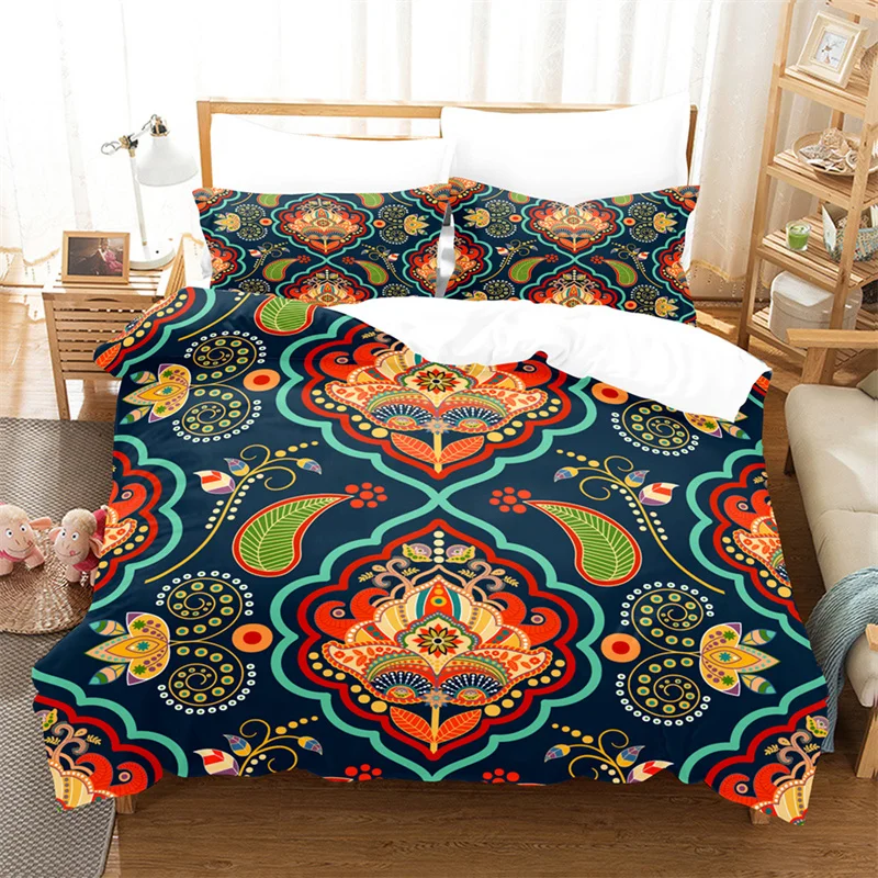 

Bohemia Mandala Duvet Cover Exotic Paisley Floral Bedding Set Microfiber Hippie Style Geometric Quilt Cover King For Kids Adults