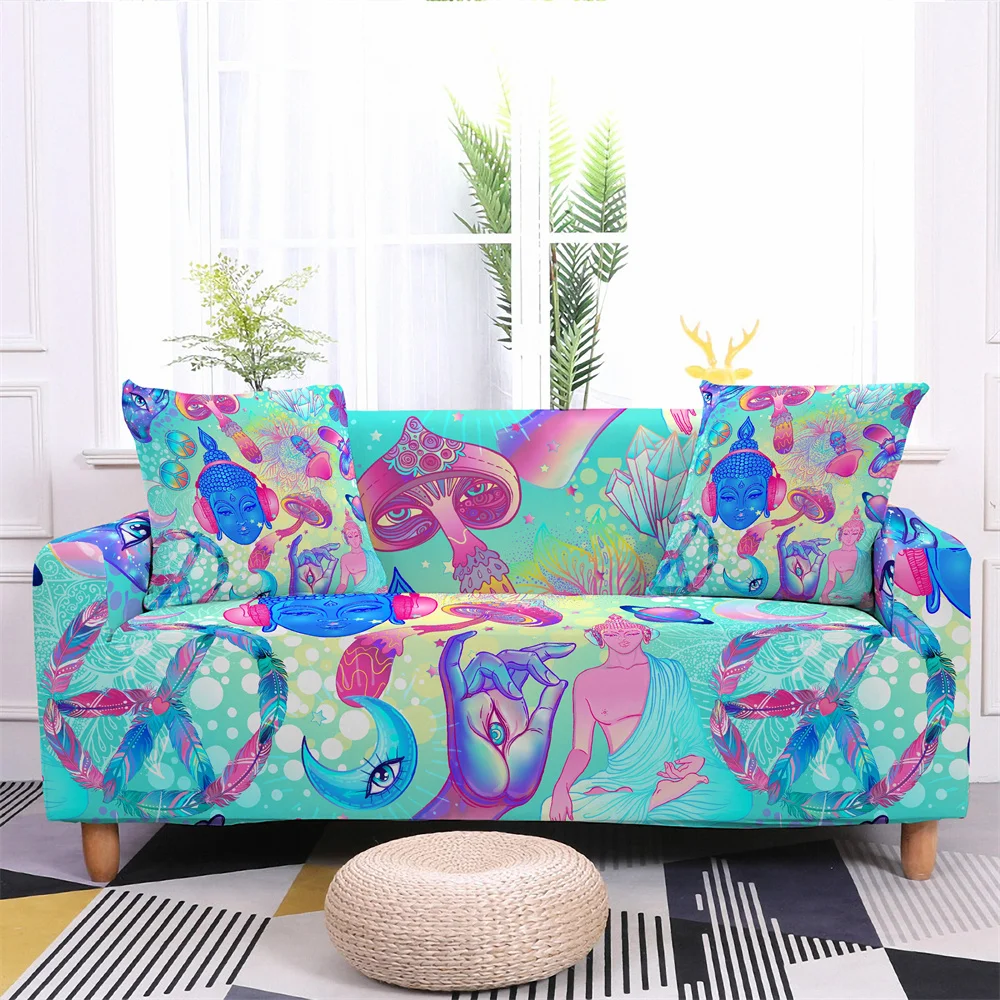 Чехол для дивана в гостиную 3D чехол виде психоделических грибов Радужный стиле