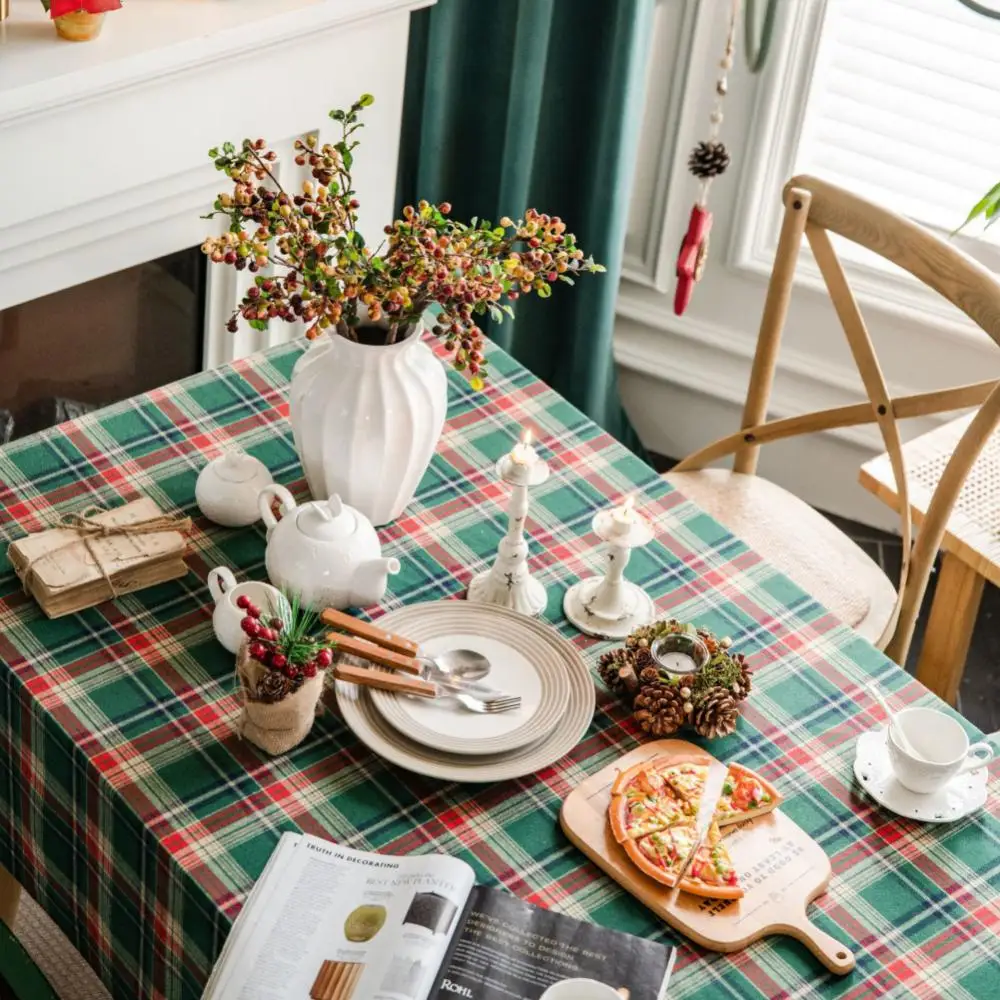 

Скатерть для стола разных размеров, декоративное зеленое клетчатое покрытие для праздничного обеденного стола, домашний декор