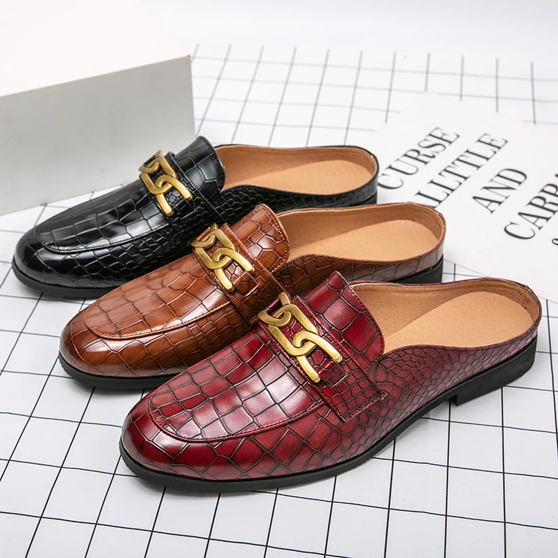 

Crocodile Pattern Men Half Summer Shoes For Men Mules Casual Designer Shoes Fashion Loafers Luxury Slippers Social Mocassins