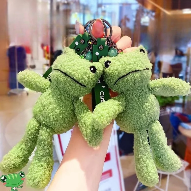 

Green Frog Keychain Plush Keychains Cartoon Ugly Smile Face Doll Pendant Fashion Coin Bag Ornaments Keyring Lanyard Keys Gift
