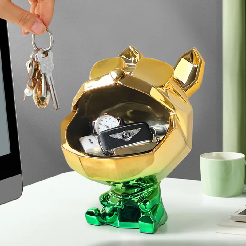 

Plating Cool Dog Statue Big Mouth Dog Storage Box Nordic HomeDecor Ornaments Resin Art Animal Sculpture Figurine Gift Decorative