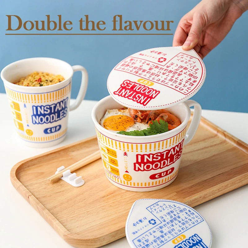 

Anime Style Creative Lnstant Noodle Ceramic Cup Bowl With Cover Bento Box Student Lunch Box Instant Noodle Bowl Soup Bowl Set