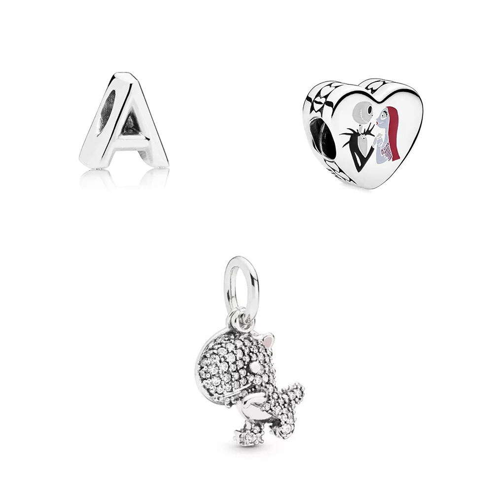 

High Quality Original Charm Bracelet 925 Sterling Silver Paving Dinosaur Letter A Christmas Pendant Charm DIY Jewelry Wholesale