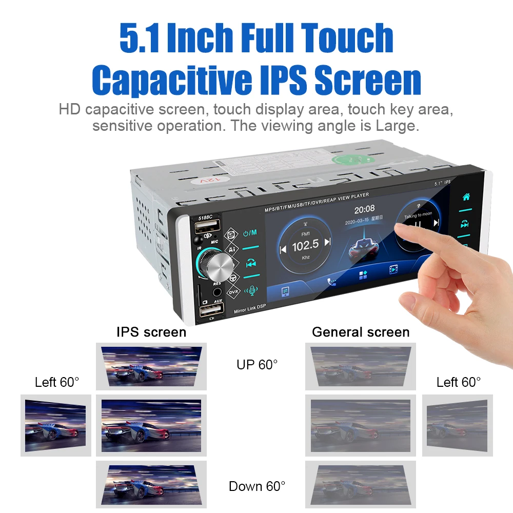 bluetooth 4 2 mp3 mp5 player smart ai voice assistant 1 din 4 usb car radio 5 1 inche touch screen stereo receiver free global shipping